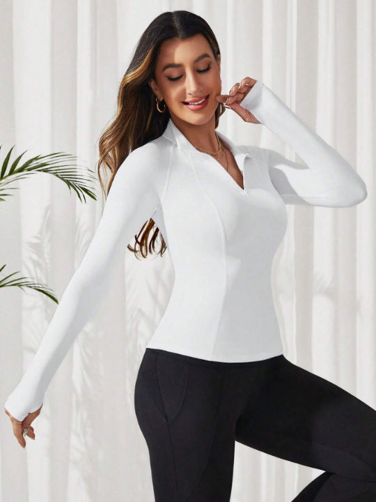 Yoga Basic Half Zip Thumb Holes Sports Sweatshirt