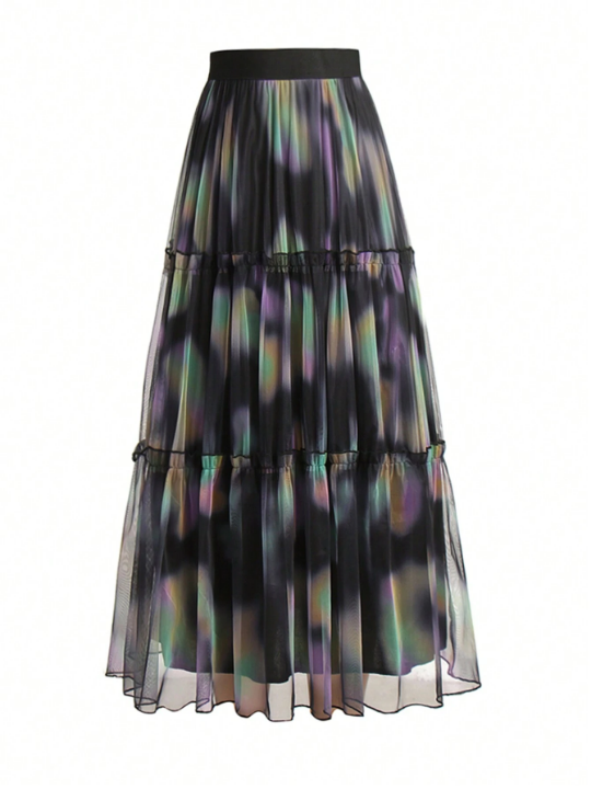 Women's Tie-Dye Mesh Overlay Skirt