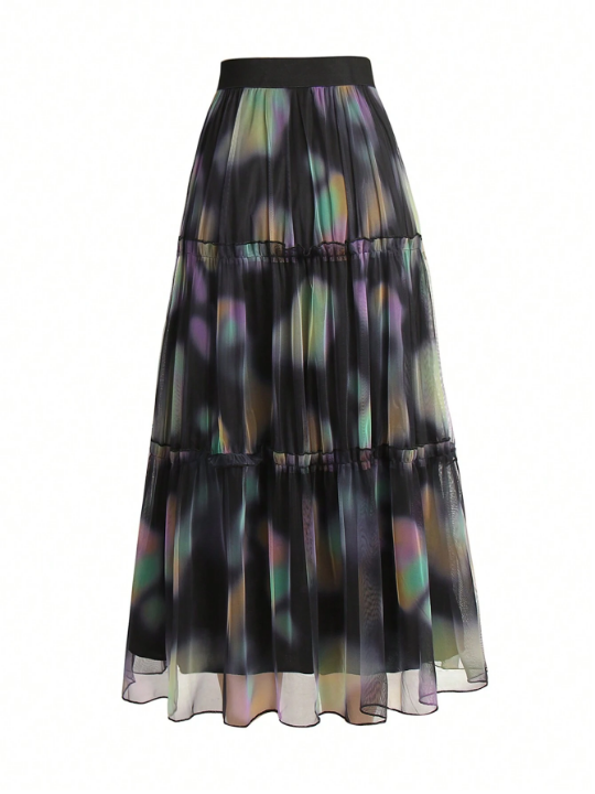 Women's Tie-Dye Mesh Overlay Skirt