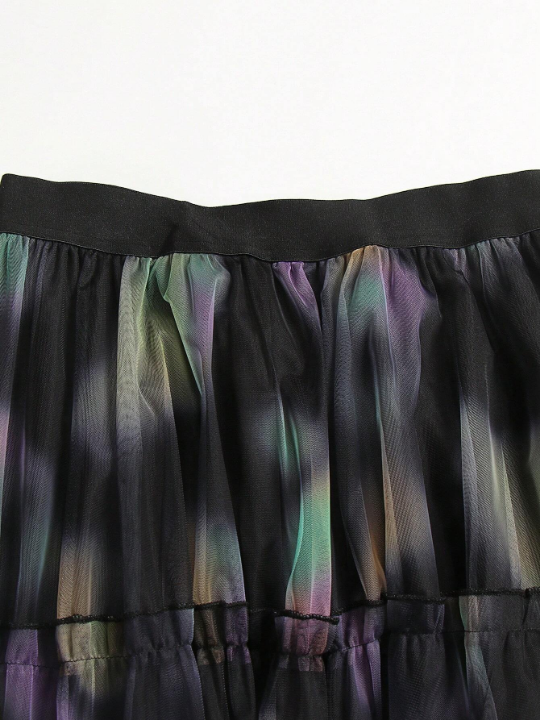 Women's Tie-Dye Mesh Overlay Skirt