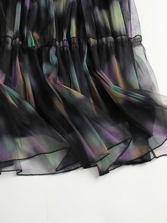 Women's Tie-Dye Mesh Overlay Skirt