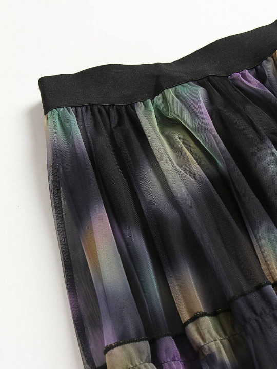 Women's Tie-Dye Mesh Overlay Skirt