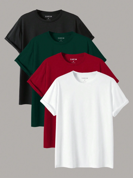 Men'S 4pcs Round Neck Short Sleeve T-Shirts