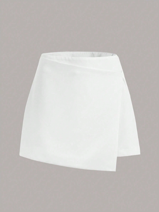 EZwear Solid Wrap Front White Skirt