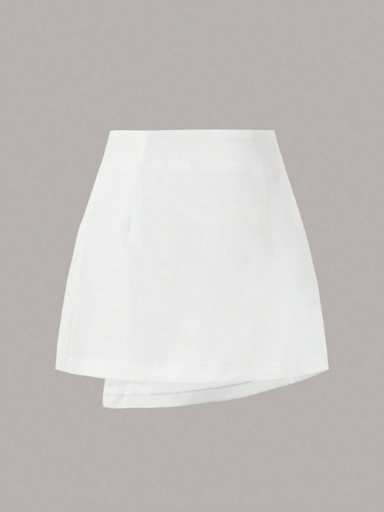 EZwear Solid Wrap Front White Skirt