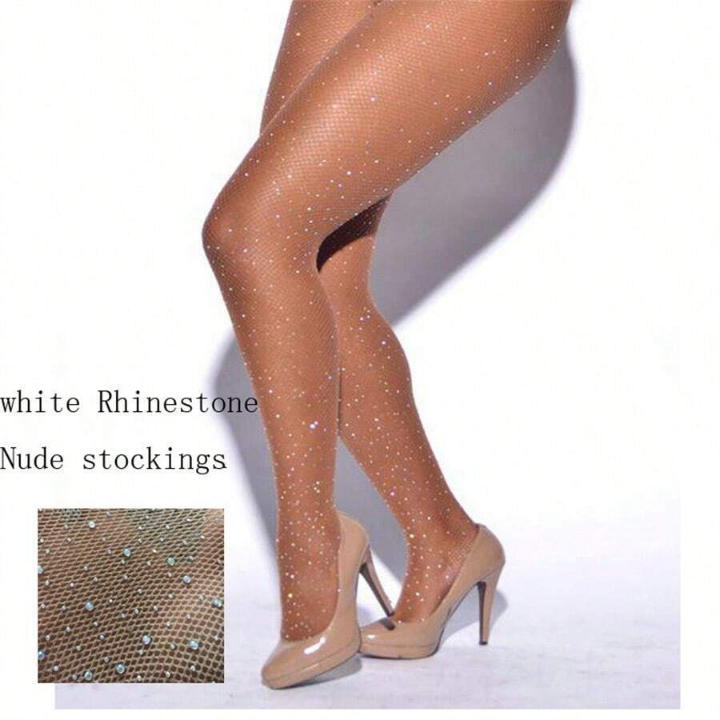 New Sexy Girls' Lingerie Fishnet Stockings With Rhinestones And Open Crotch Design