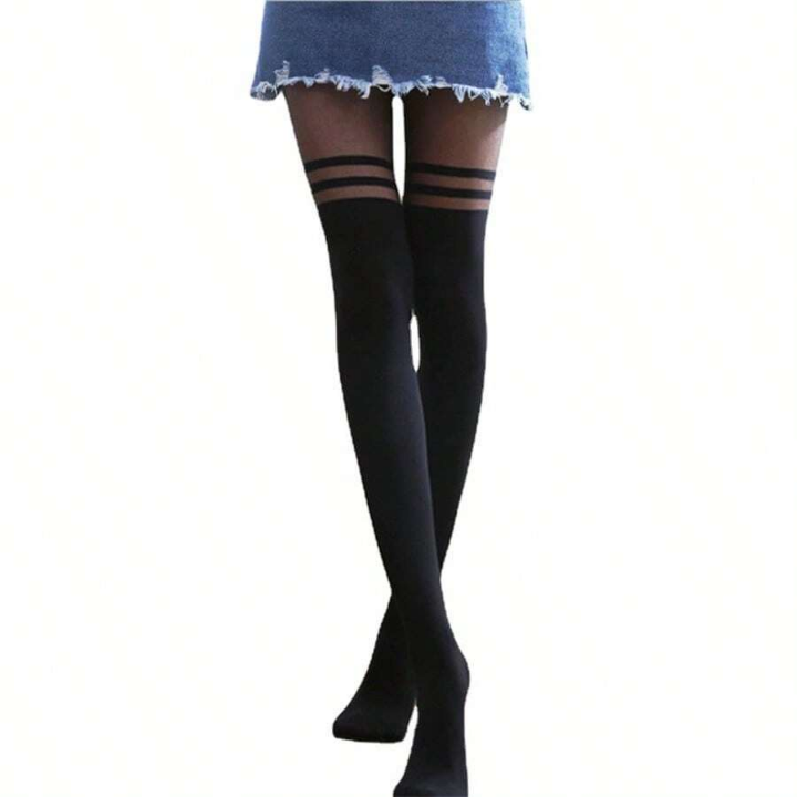 Women's Trendy Velvet Thigh High Tights With Faux Thigh High Boot Design Hosiery, Japanese Style