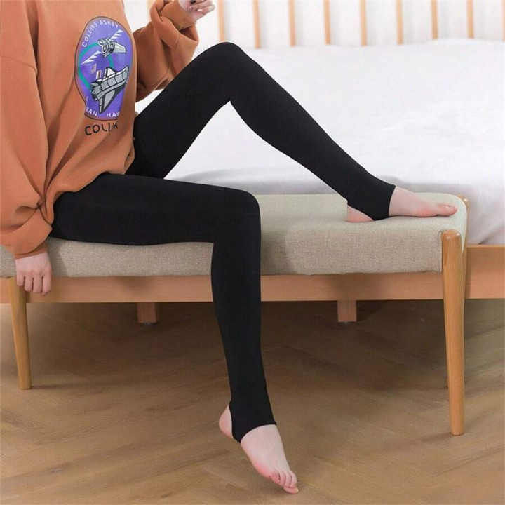 200g Women's Autumn Winter Stretch Slim Solid High Waist Leggings, Made Of Fine Wool, Nylon Material, With Fleece And Thicken Design