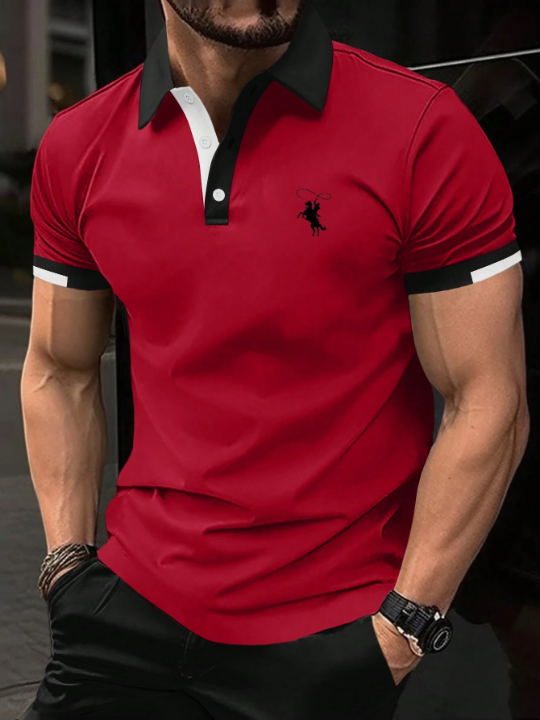 Manfinity Mode Men's Personality Pattern Design Polo Shirt With Contrast Collar