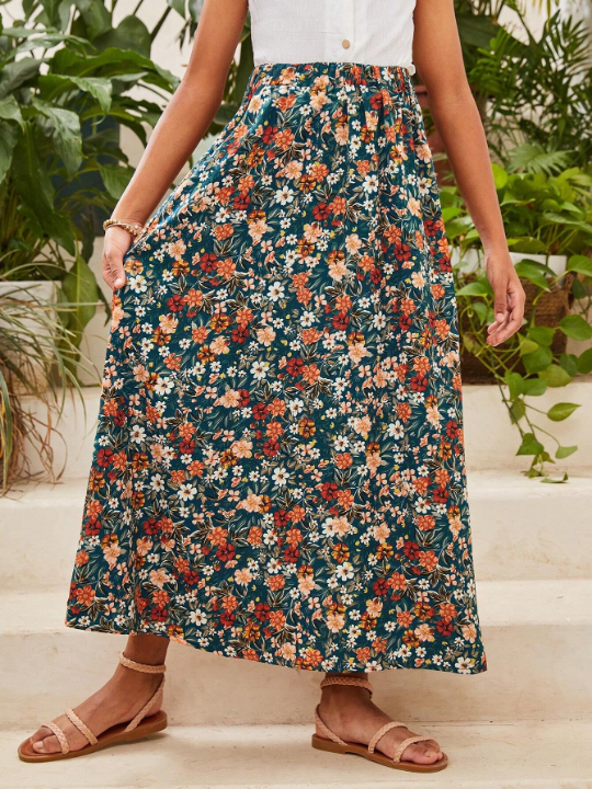 Tween Girls' Casual Floral Print Skirt For Vacation