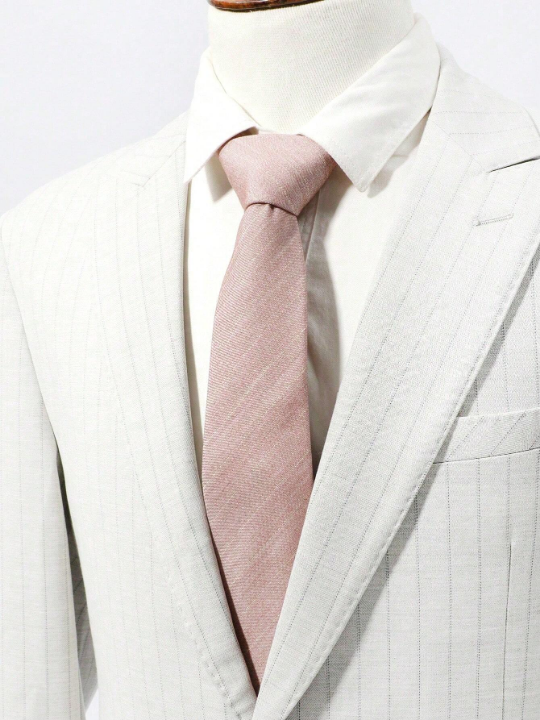 1pc Men's Pink Suit Fabric Tie With Gold Stripe, Suitable For Business, Daily Wear And Gift