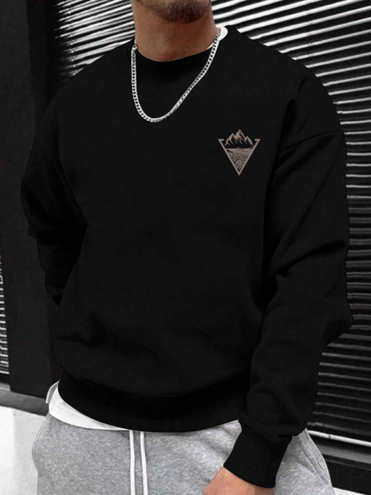 Men's Casual Mountain Print Round Neck Sweatshirt