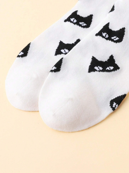 Cherbear Studio Fashionable Mid-Calf Socks With Black Cat Pattern