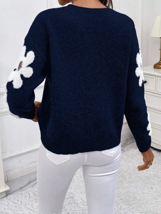 Essnce Women's Casual Flower Pattern Sweater