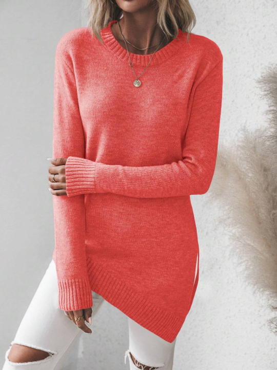 Frenchy Asymmetrical Hem Split Sweater