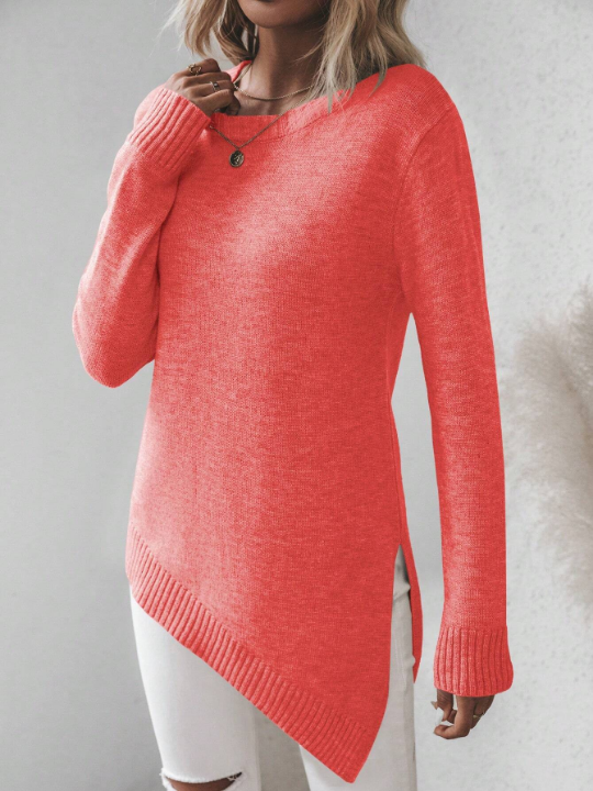 Frenchy Asymmetrical Hem Split Sweater