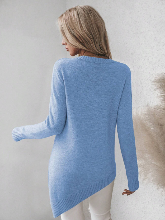 Frenchy Long Sleeve Asymmetrical Hem Pullover Sweater