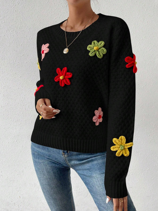 Essnce Women's 3d Flower Decorated Sweater