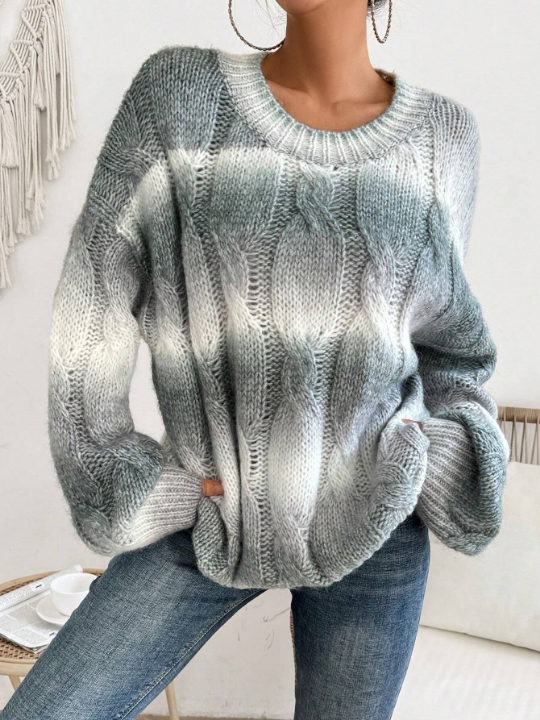 Frenchy Women's Ombre Round Neck Sweater Pullover