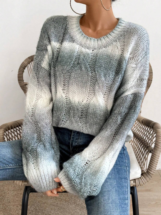 Frenchy Women's Ombre Round Neck Sweater Pullover