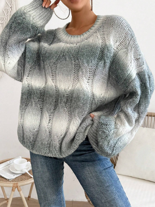 Frenchy Women's Ombre Round Neck Sweater Pullover