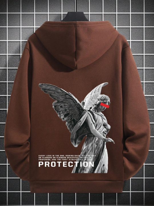 Manfinity EMRG Loose Fit Men's Hoodie With Slogan Print And Fleece Lining