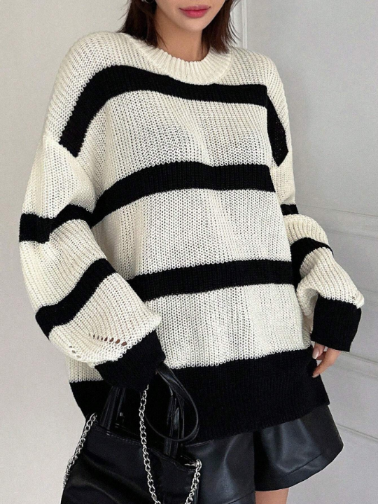 DAZY Colorblock Striped Drop Shoulder Sweater, Pullover