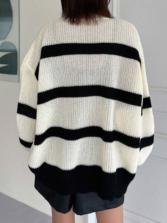 DAZY Colorblock Striped Drop Shoulder Sweater, Pullover