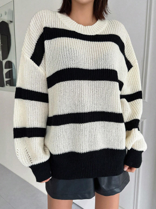 DAZY Colorblock Striped Drop Shoulder Sweater, Pullover