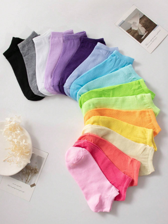 10 Pairs/Pack Women's Candy-Colored Soft And Comfortable Casual And Versatile Ankle Socks, Suitable For Everyday Wear, Random Color