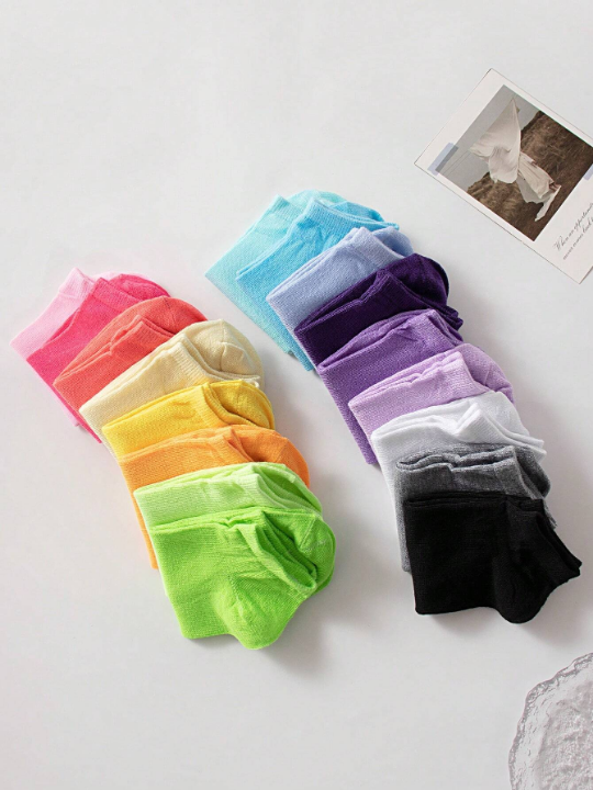 10 Pairs/Pack Women's Candy-Colored Soft And Comfortable Casual And Versatile Ankle Socks, Suitable For Everyday Wear, Random Color