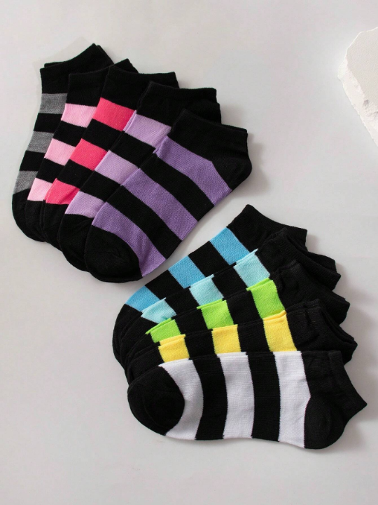 20pairs Women's Short Socks: Candy-Colored, Lace Bowknot, Heart Pattern, Striped, Soft, Comfortable, Casual, All-Match, Student Ankle Socks - Suitable For Daily Use, Random Mixed Colours