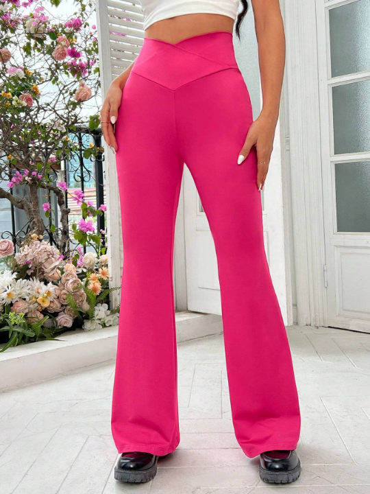 EZwear Women's Solid Color Flare Pants