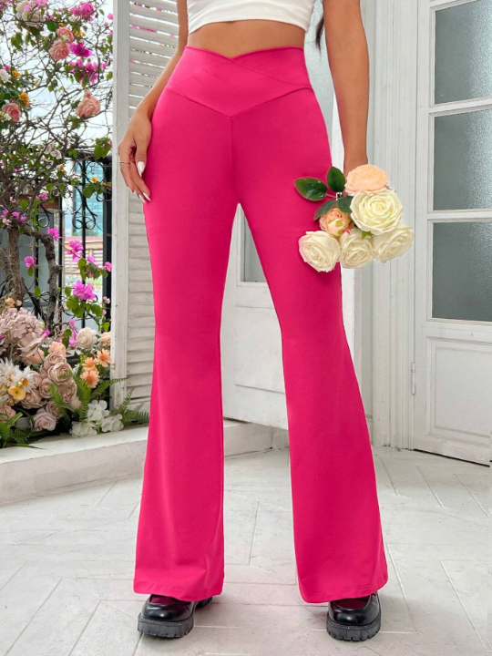 EZwear Women's Solid Color Flare Pants