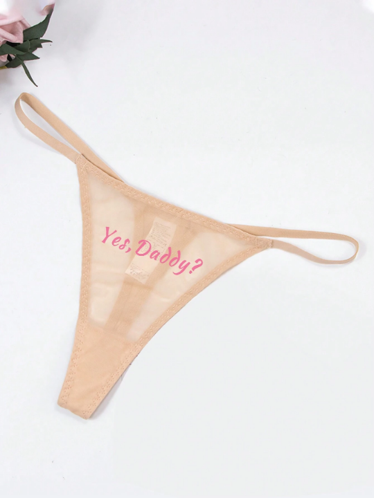 Women's Sexy Lace Breathable Thong Panties With English Letter Detail