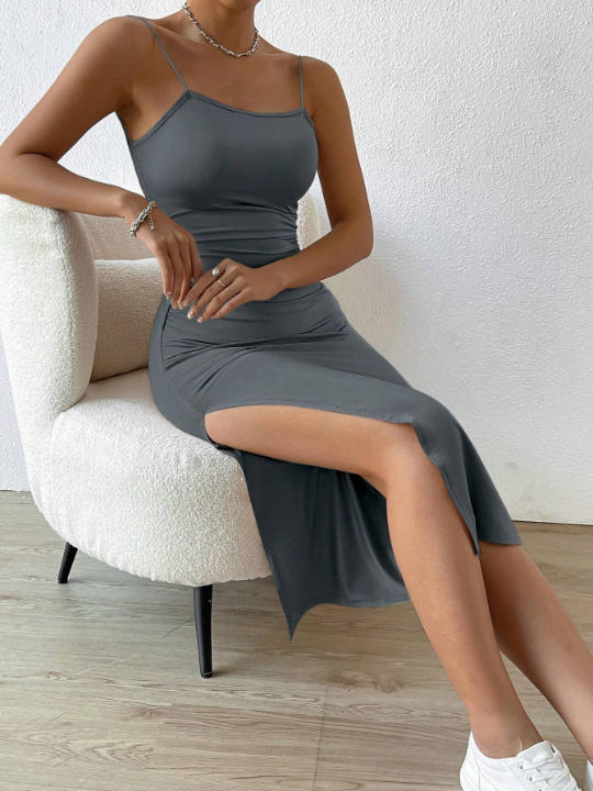 Frenchy Solid Split Thigh Cami Dress