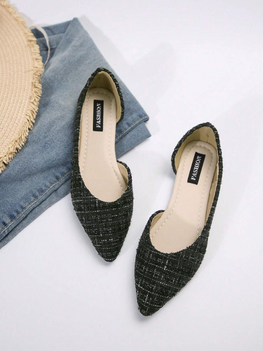 New Fashionable Women's Black Hollow Out Flat Shoes With Pointed Toe, Comfortable And Slip-Resistant For Walking And Strolling