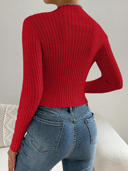 Essnce Stand Collar Long Sleeve Cropped Pullover Sweater Casual Style