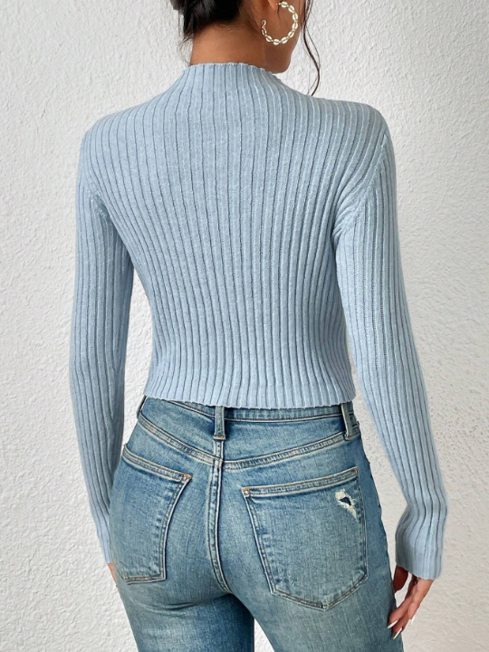 Essnce Stand Collar Long Sleeve Cropped Pullover Sweater For Casual Wear