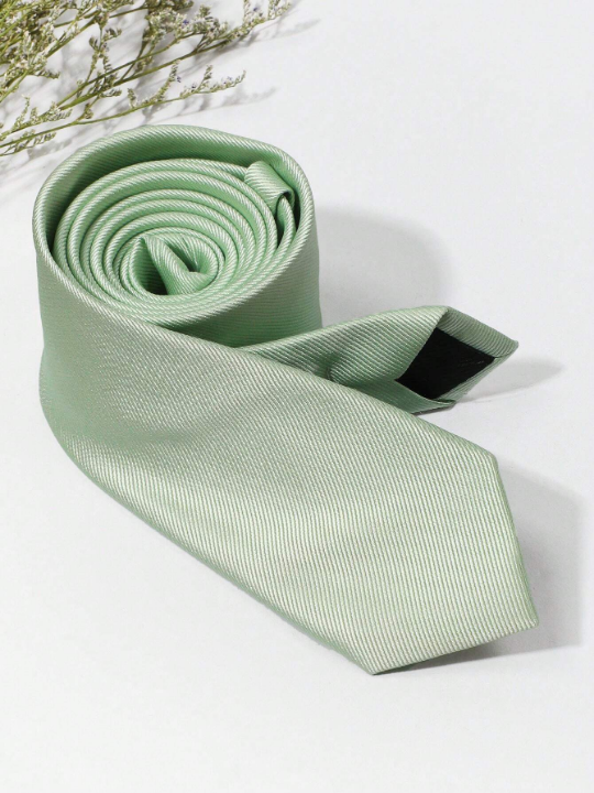 1pc Men's Fashionable Solid Mint Green & Thin Stripes Versatile Necktie Suitable For Banquets