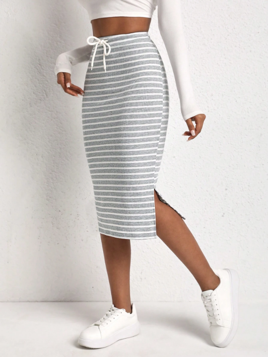 EZwear Women's Striped Knitted Skirt