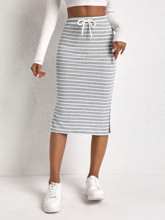 EZwear Women's Striped Knitted Skirt