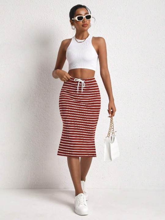 EZwear Women'S Striped Knitted Skirt