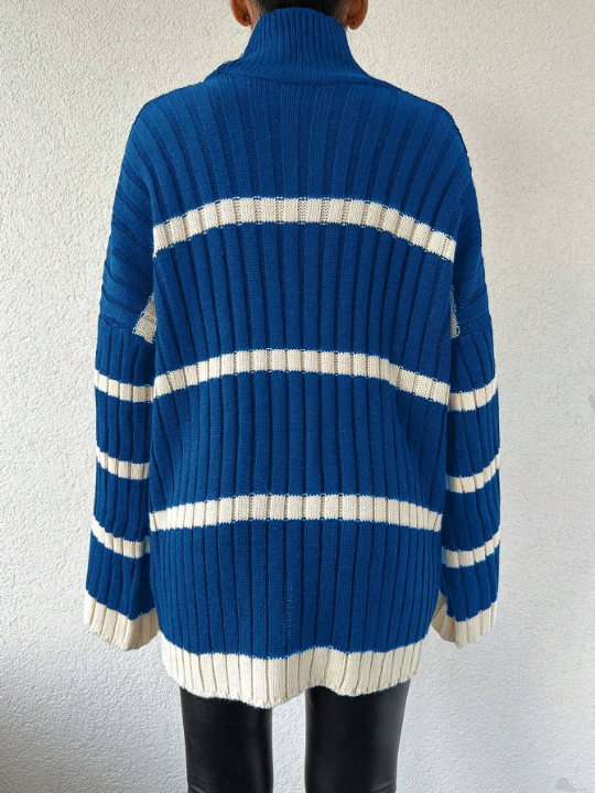 Women's High Neck Striped Loose Sweater