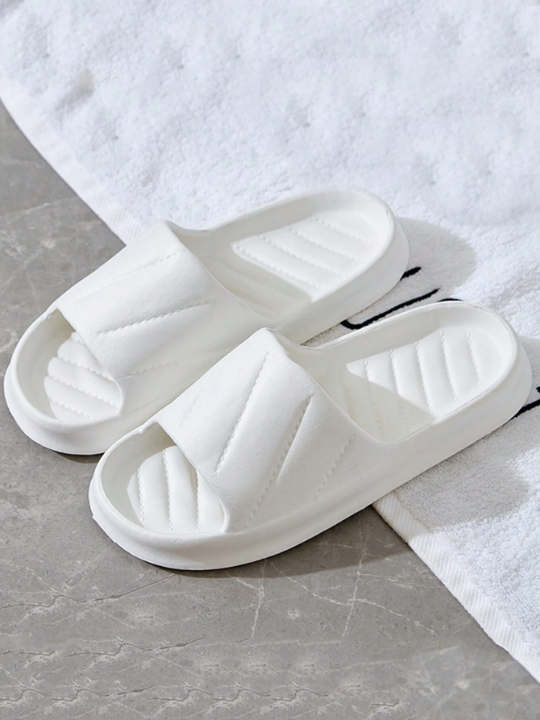 New Fashion Soft & Comfortable White Toast Diamond Pattern Eva Bathroom Slippers With Non-Slip & Anti-Odor Features For Men