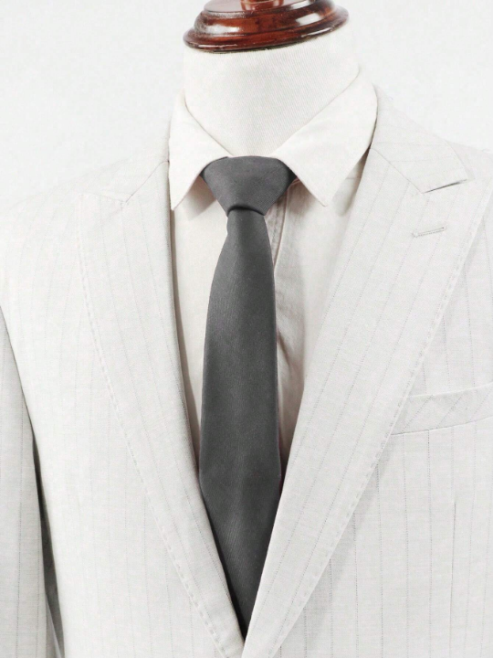 1pc Men's Fashionable Suit Fabric Solid Grey Color Versatile Silky Necktie Suitable For Business And Daily Wear