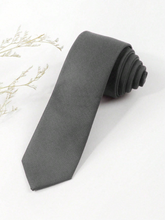 1pc Men's Fashionable Suit Fabric Solid Grey Color Versatile Silky Necktie Suitable For Business And Daily Wear