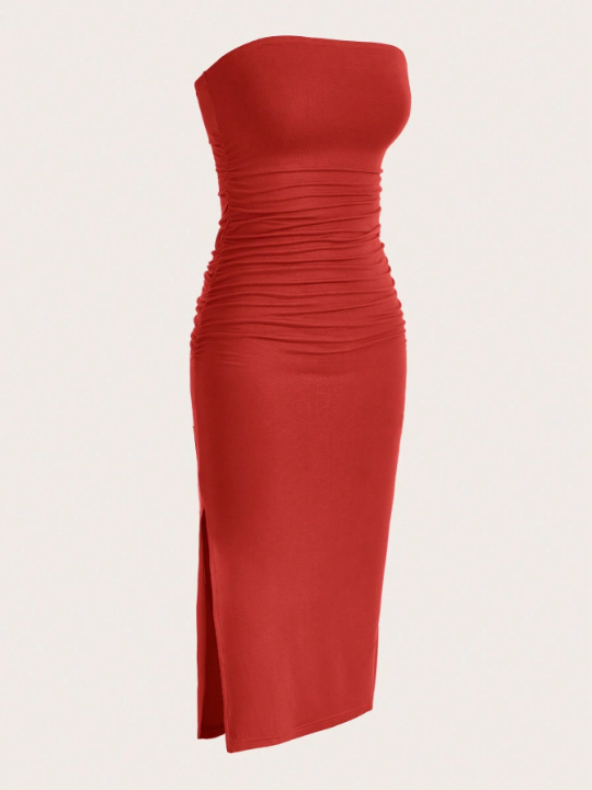 EZwear Knitted Sleeveless Bandeau Bodycon Dress