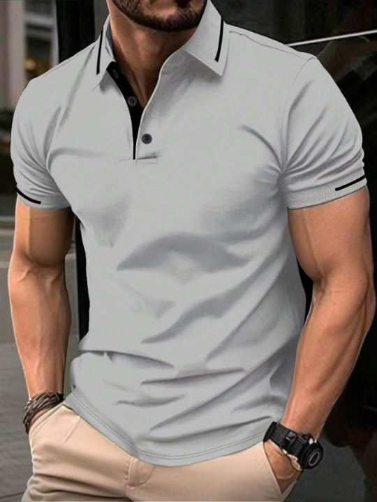 Men's Color Block Striped Polo Shirt