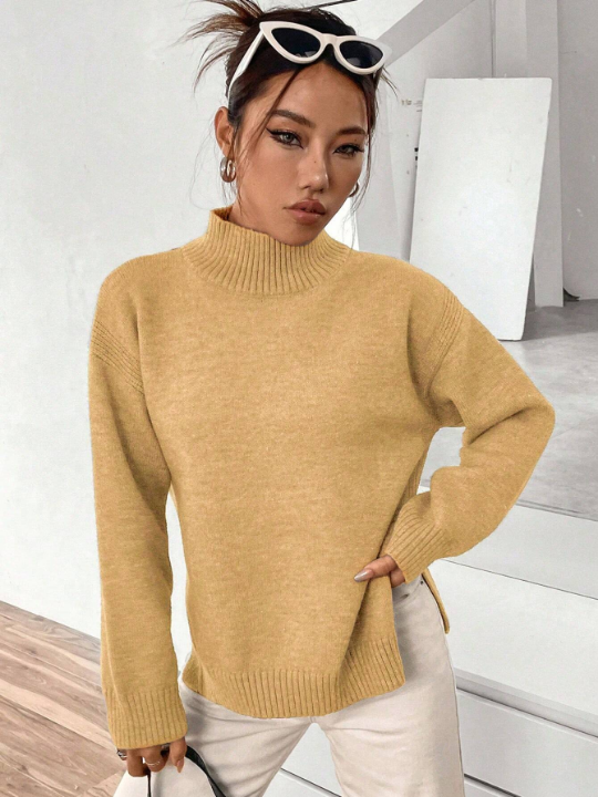 Essnce Ladies Solid Color Drop Shoulder Knitted Sweater